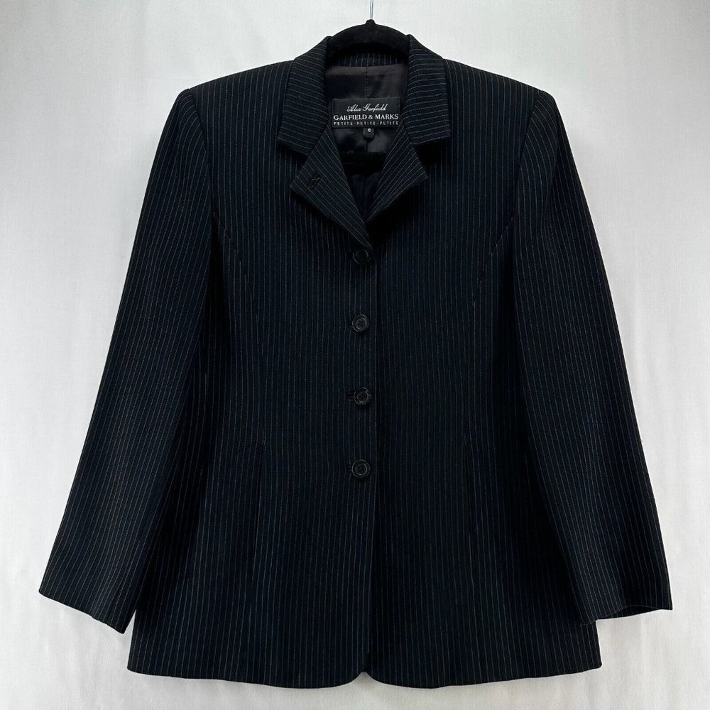 Garfield & Marks Blazer Womens Sz 6 Pinstripe Single Breasted Jacket Black USA